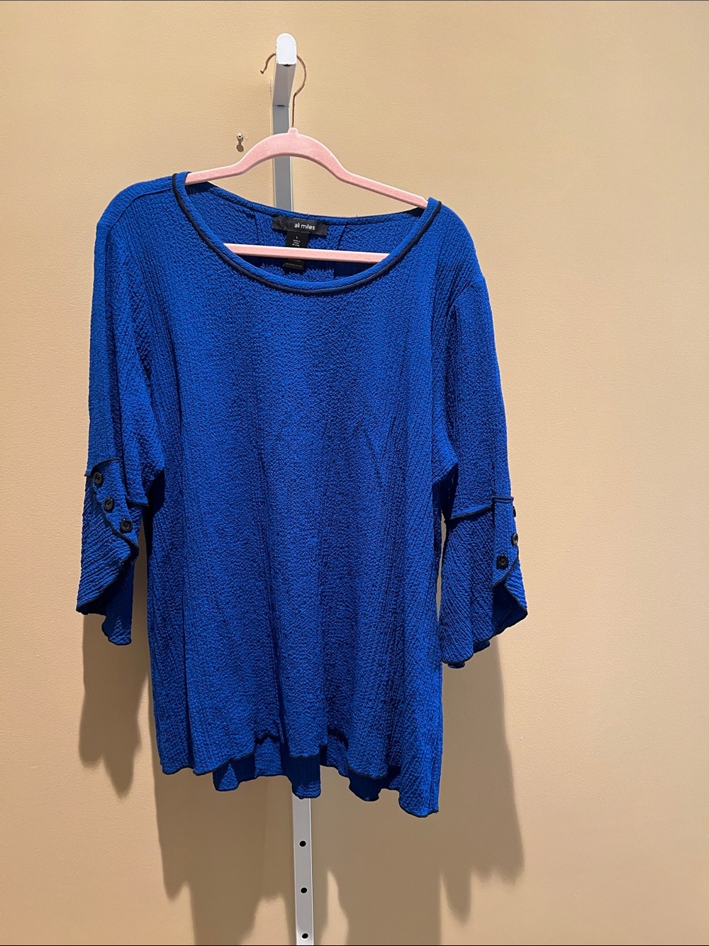 Ali Miles Cobalt Blue Textured Boatneck 3/4 Sleeve Tunic